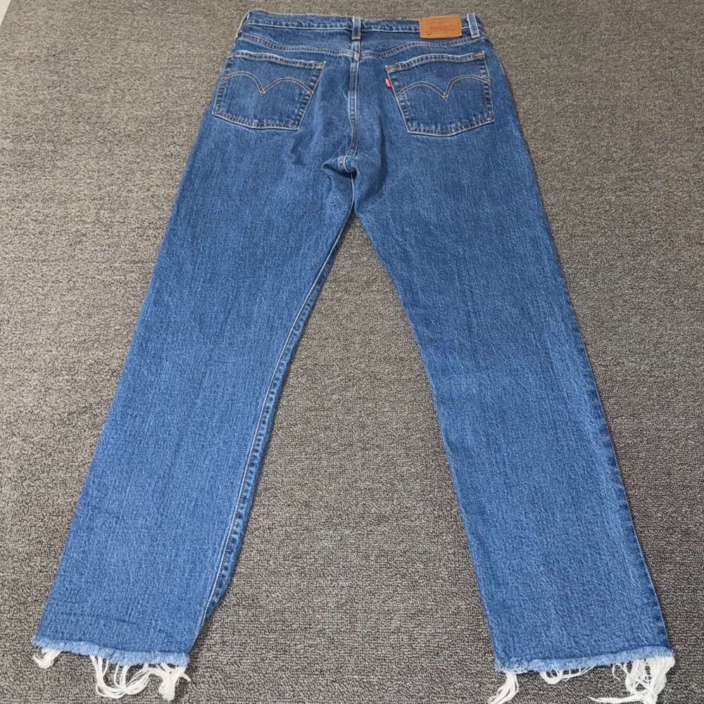 Levis Premium 501 Original Cropped Jeans 30x28 Blue Distressed Hem Minimalist